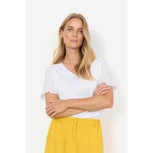 NWT SOYA CONCEPT Loraine 5 100% Organic Cotton Pure White Eyelet Shirt